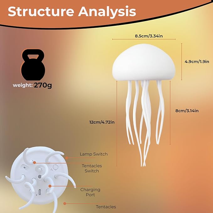 Voice Control Jellyfish Lamp - LED Mood Light, шөнийн гэрэл